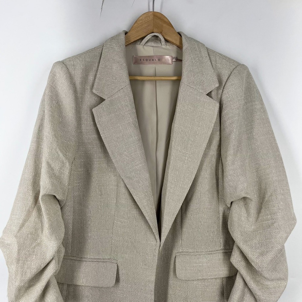 Esqualo Womens summer nubby sand colored ruched 3/4 Sleeve Blazer Size 12 - Picture 3 of 14